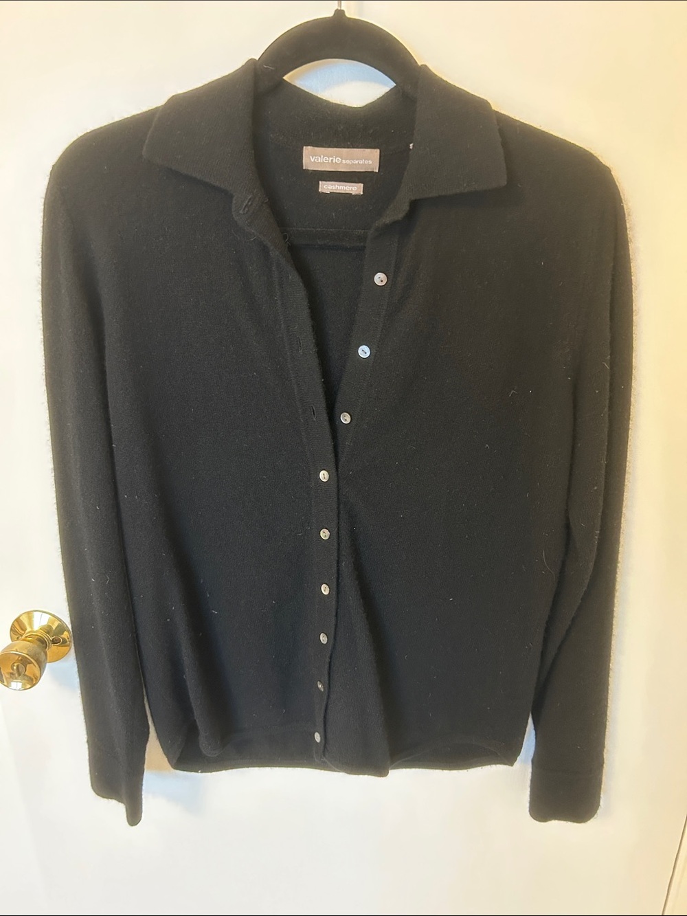 Valerie Cashmere Button-Up Cardigan - Black Medium with Collar